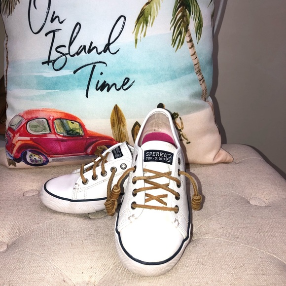 Sperry Top-Sider Seacoast white leather Lace-Up Sneakers Size 13.5 - Picture 2 of 10